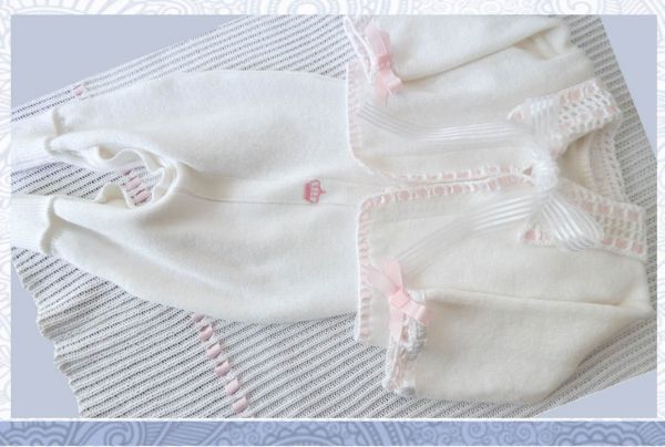 Conjunto Branco Crochetado Passa fita - Rosa-Cod.20